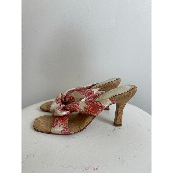 Y2K Paisley Satin Heels with Cork Bottom - Picture 6 of 10